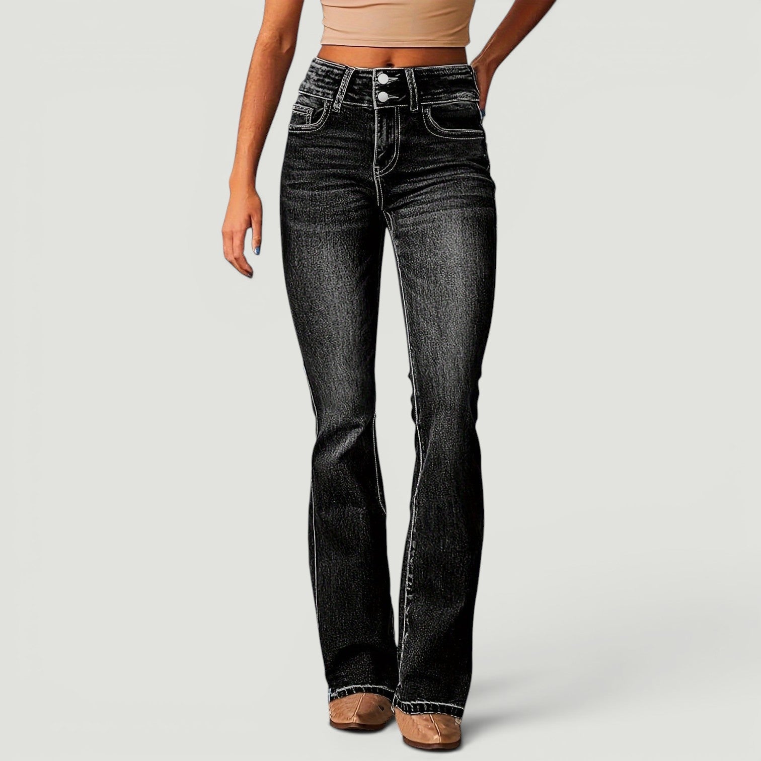 Pantalón Mujer Cintura Alta Bootcut Vintage