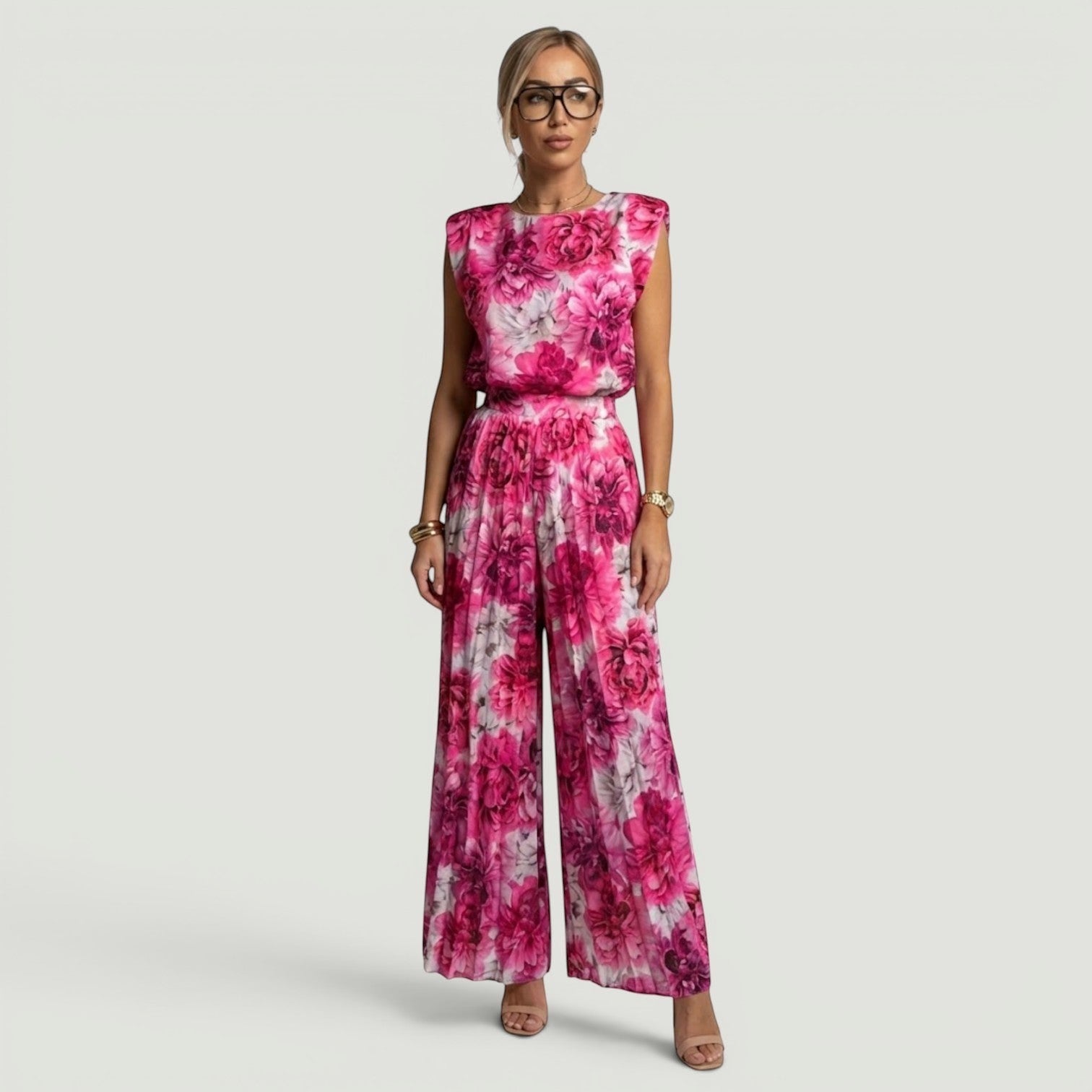 Conjunto Top Shoulder Pantalón Plisado Mujer