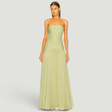 Vestido Largo Plisado Sin Tirantes