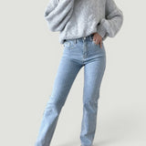 Pantalón Mujer Denim Strass Straight Leg Cintura Alta