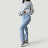 Pantalón Mujer Denim Strass Straight Leg Cintura Alta