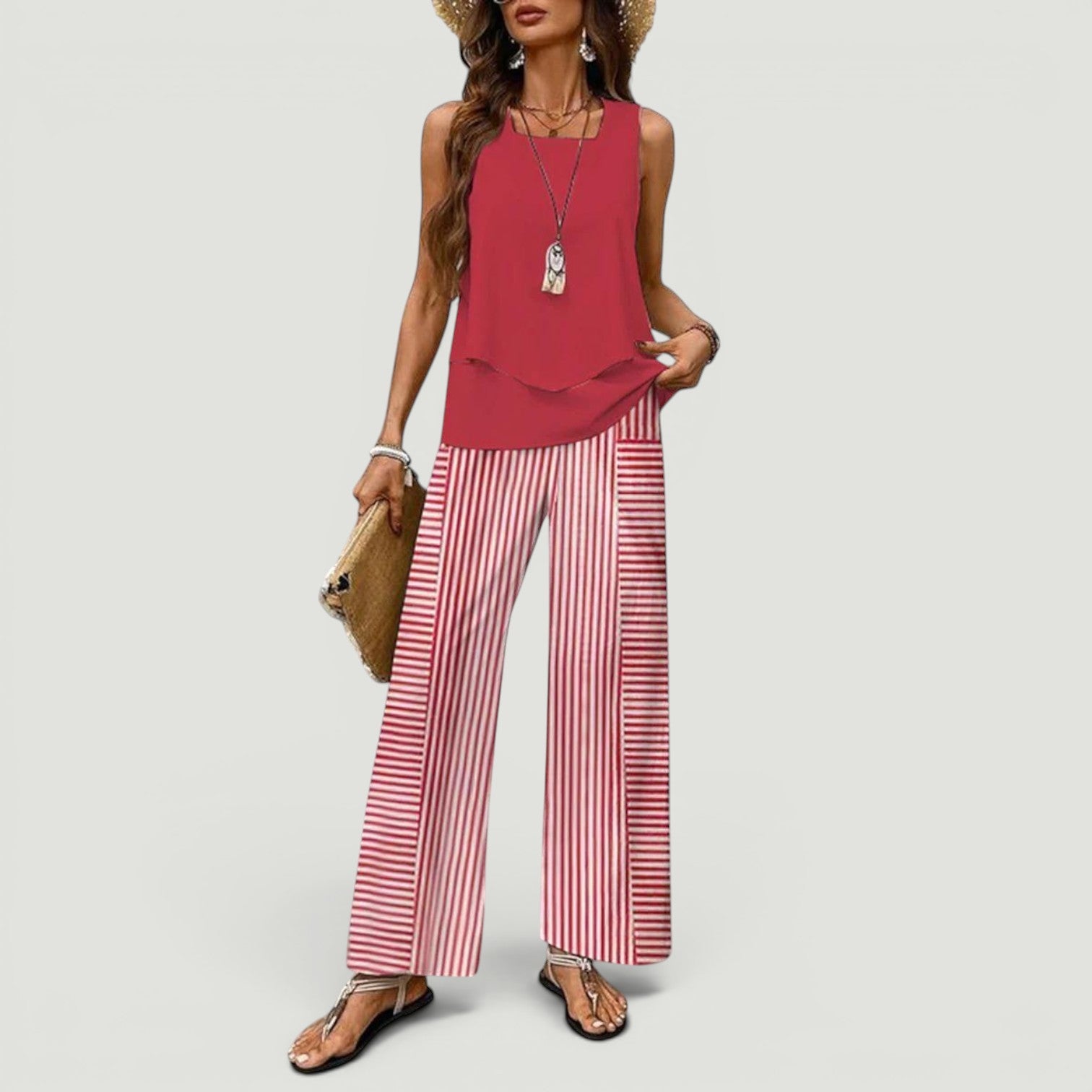 Conjunto Top Borda Ondulada Pantalón Botánico Mujer