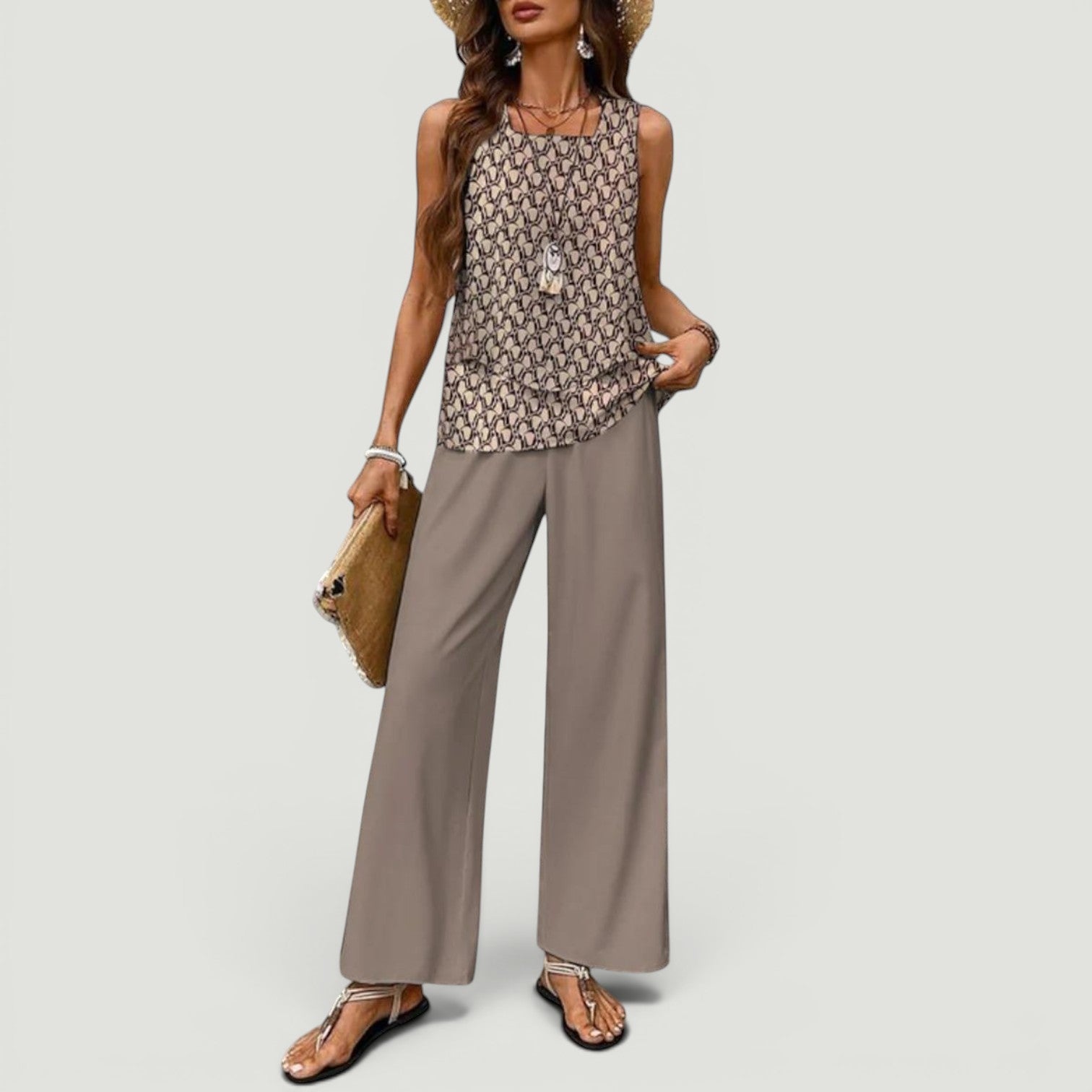 Conjunto Top Borda Ondulada Pantalón Botánico Mujer