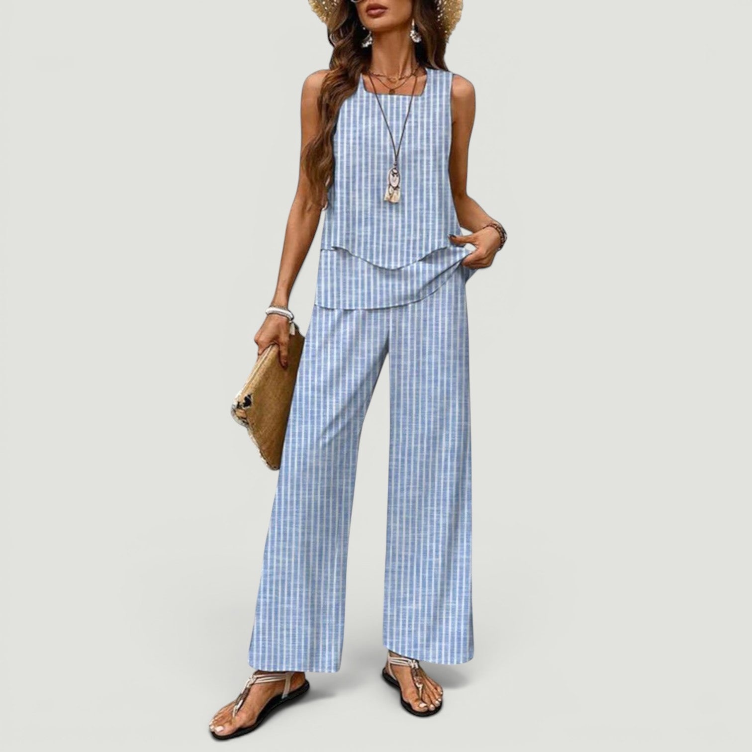 Conjunto Top Borda Ondulada Pantalón Botánico Mujer
