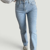 Pantalón Mujer Denim Strass Straight Leg Cintura Alta