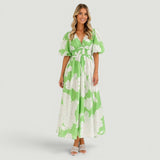 Vestido Midi Florales Manga Globo Escote V