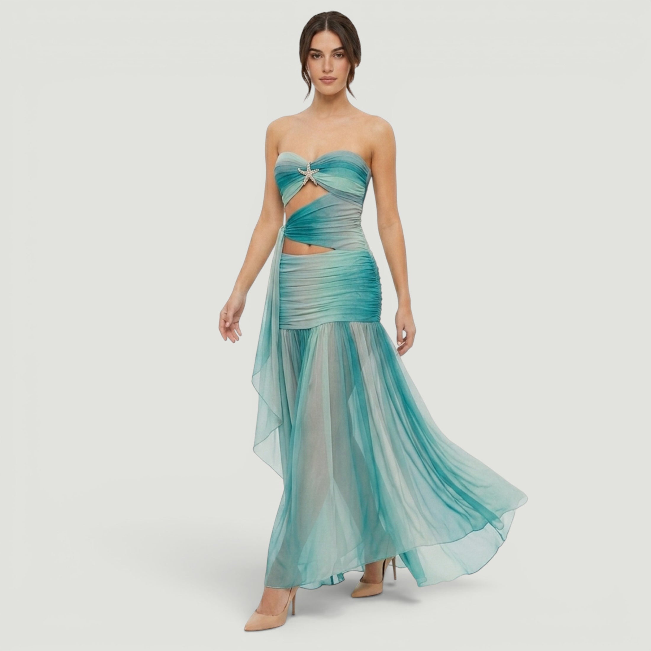 Vestido de Fiesta Chifón Degradado Cut-Out Cruzado