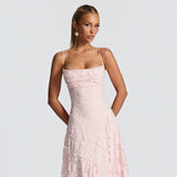 Vestido Largo Encaje Jacquard Sin Tirantes