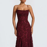 Vestido Largo Encaje Jacquard Sin Tirantes