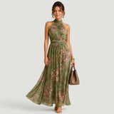 Vestido Largo Halter Florales Cuello Alto