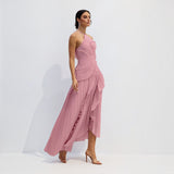 Vestido Midi Halter Plisado con Volantes