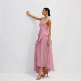 Vestido Midi Halter Plisado con Volantes