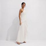 Vestido Midi Halter Plisado con Volantes