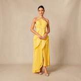 Vestido Midi Halter Plisado con Volantes