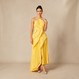Vestido Midi Halter Plisado con Volantes