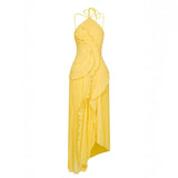 Vestido Midi Halter Plisado con Volantes