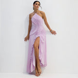 Vestido Midi Halter Plisado con Volantes