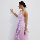 Vestido Midi Halter Plisado con Volantes