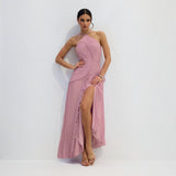 Vestido Midi Halter Plisado con Volantes