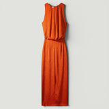 Vestido Midi Sin Mangas Escote Redondo Fruncido