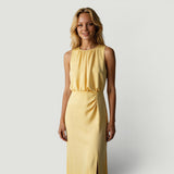 Vestido Midi Sin Mangas Escote Redondo Fruncido