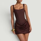 Vestido Corto Corsé Falda Satén Drapeada