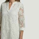 Vestido Midi Encaje Floral Manga Tres Cuartos