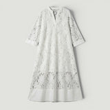 Vestido Midi Encaje Floral Manga Tres Cuartos