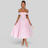 Vestido Midi Off-Shoulder Plisado