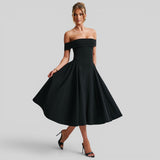 Vestido Midi Off-Shoulder Plisado