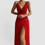 Vestido Largo Tirantes Finos Satén Drapeado