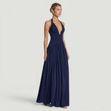 Vestido Largo Halter Escote V Ruching