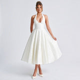 Vestido Midi Escote V Plisado