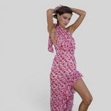 Vestido Midi Floral Hombro Inclinado