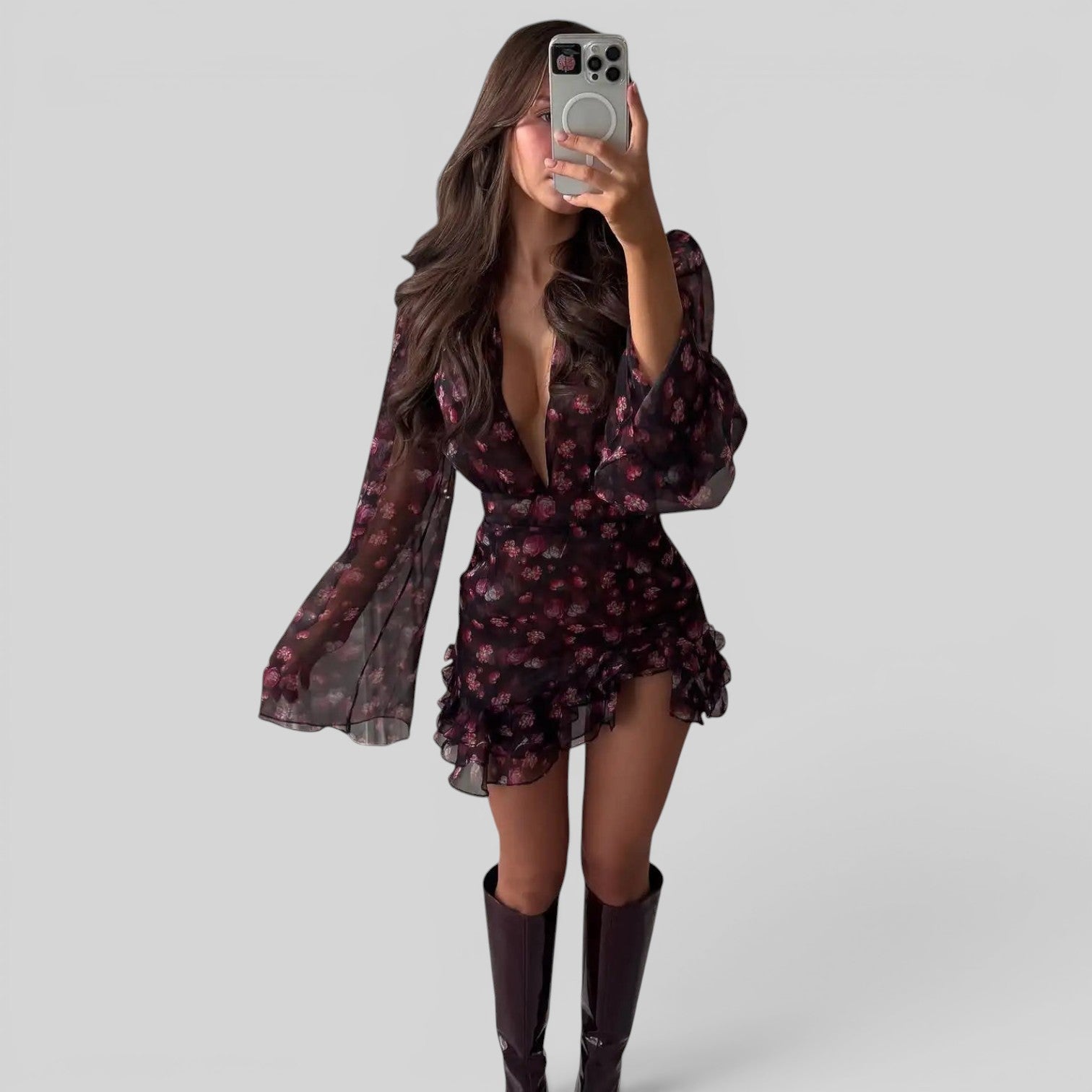 Vestido Corto Escote V Floral