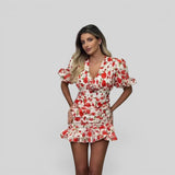 Vestido Corto Escote V Floral