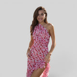 Vestido Midi Floral Hombro Inclinado