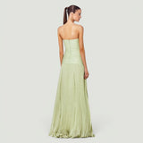 Vestido Largo Plisado Sin Tirantes