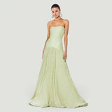 Vestido Largo Plisado Sin Tirantes