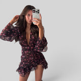 Vestido Corto Escote V Floral