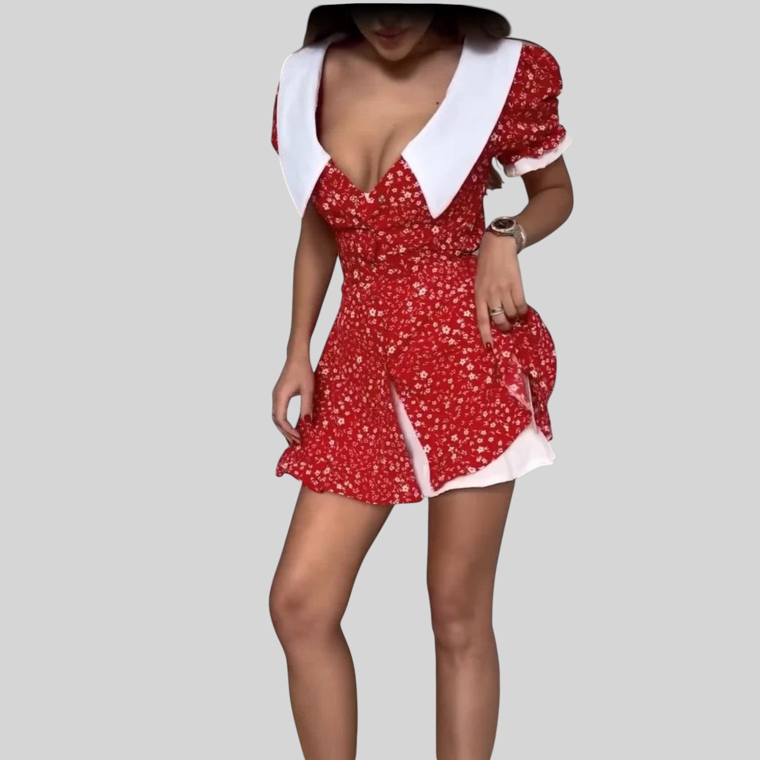 Vestido Corto Escote V Floral