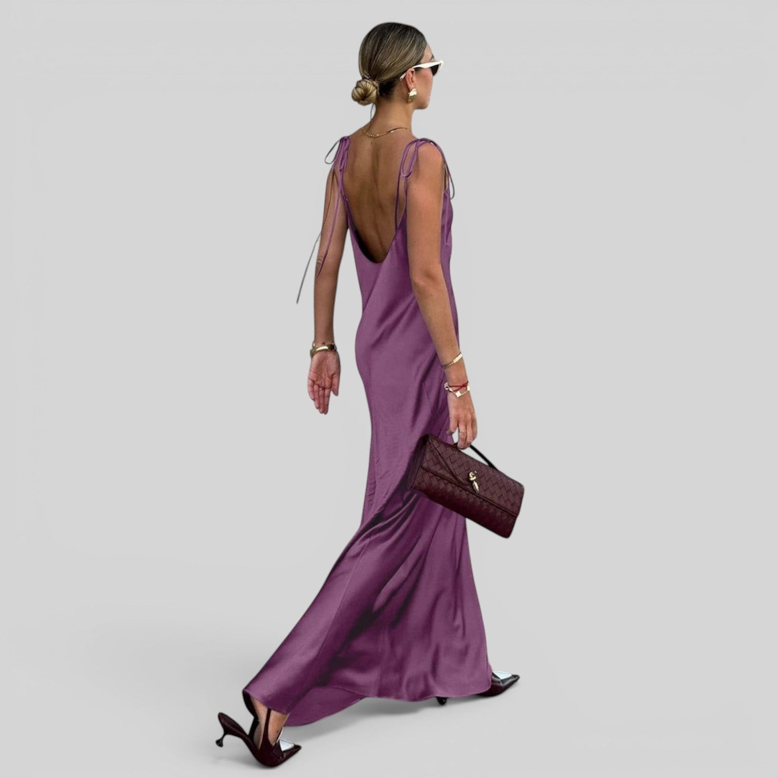 Vestido Largo Satén Sin Espalda