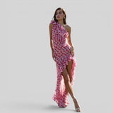 Vestido Midi Floral Hombro Inclinado