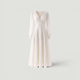 Vestido Midi Boda Manga Bishop Escote V