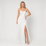 Vestido Largo Satén Escote Cowl Abertura