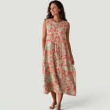 Vestido Midi Florales Sin Mangas con Bolsillos