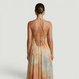 Vestido Largo Halter Estampado Fluido