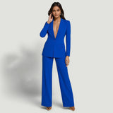 Conjunto Blazer Pantalón Wide Leg Mujer Crepe