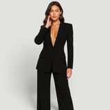 Conjunto Blazer Pantalón Wide Leg Mujer Crepe