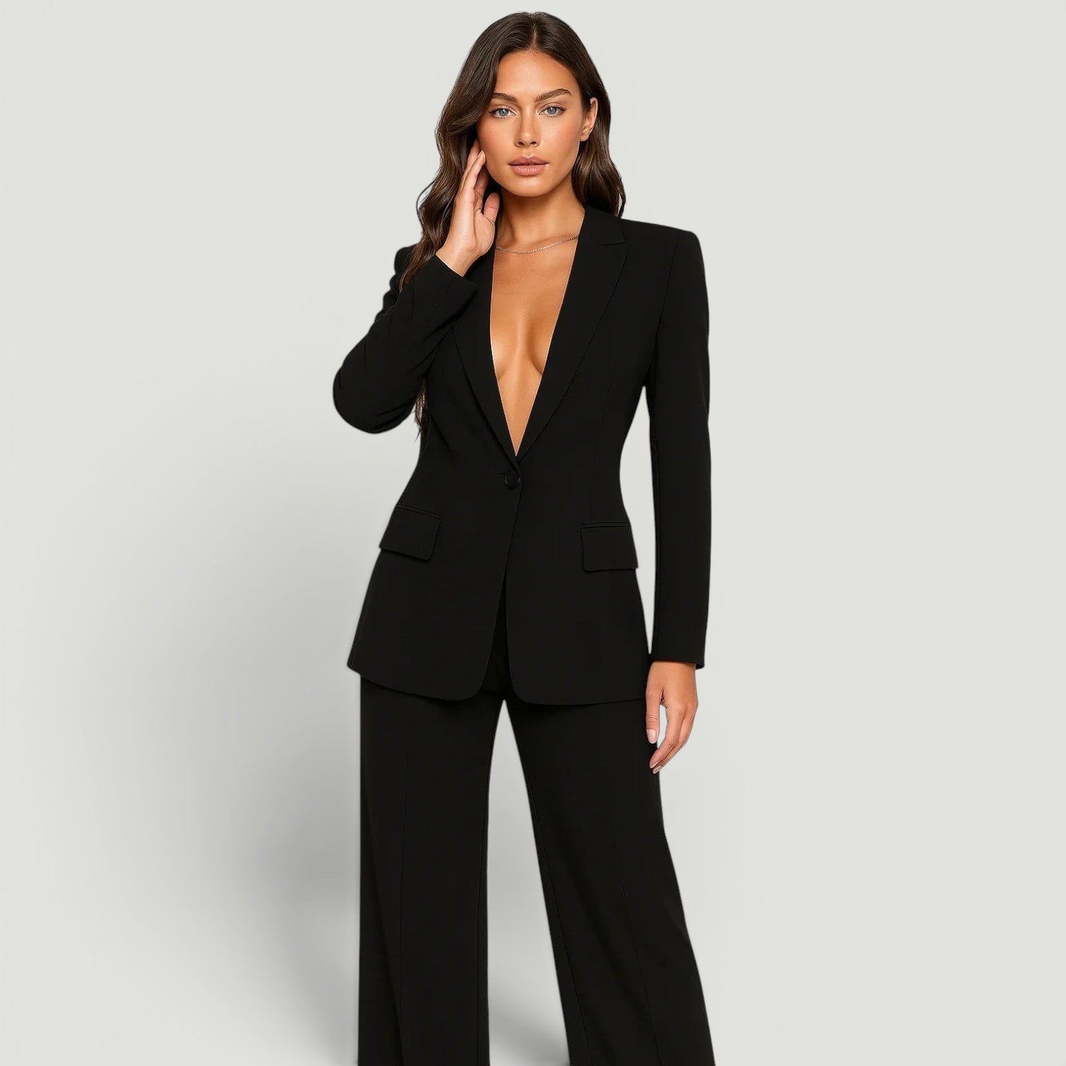 Conjunto Blazer Pantalón Wide Leg Mujer Crepe